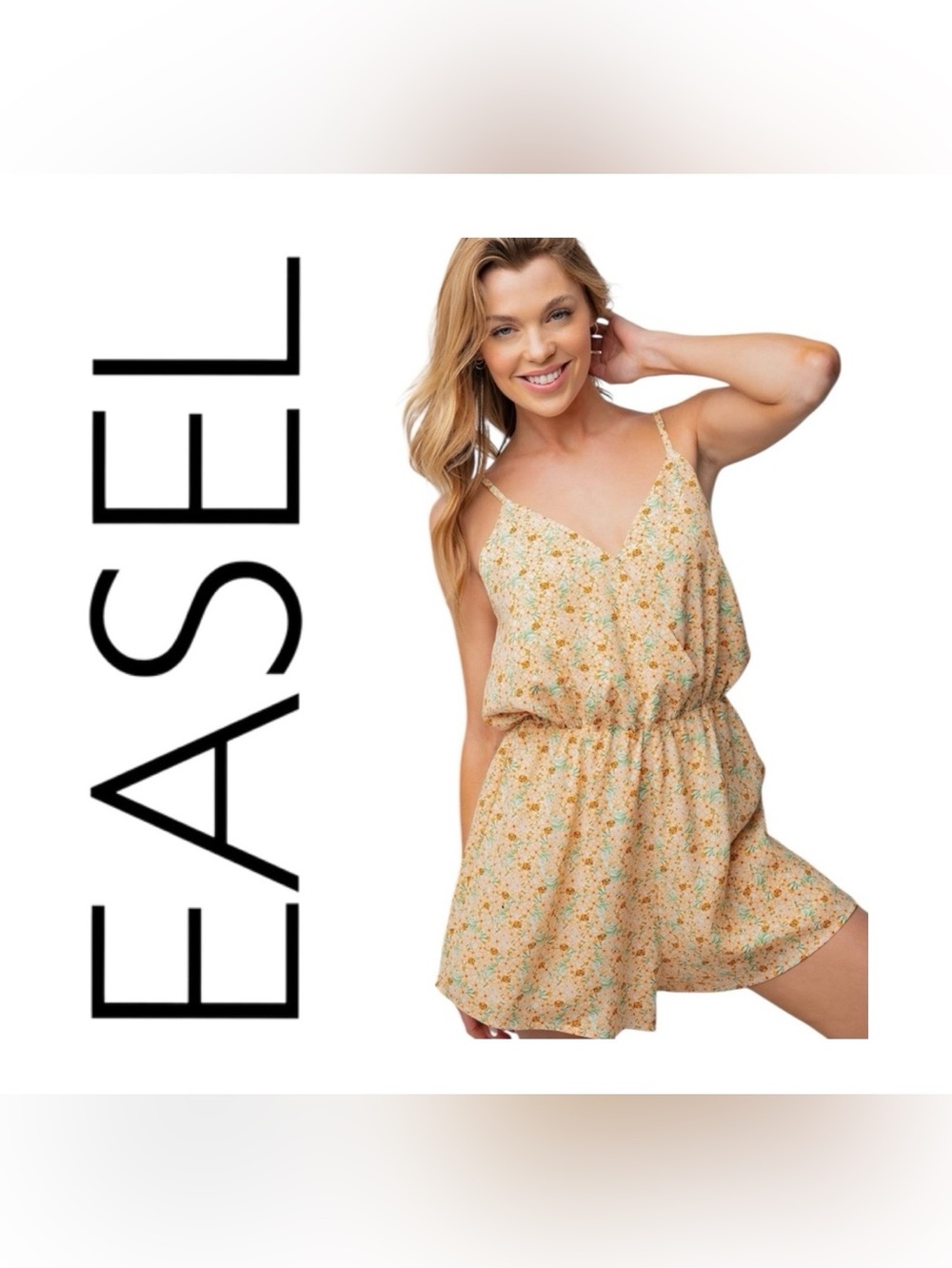 Easel Los Angeles_Floral Romper in Soft Yellow/Orange/Green Floral_Size M